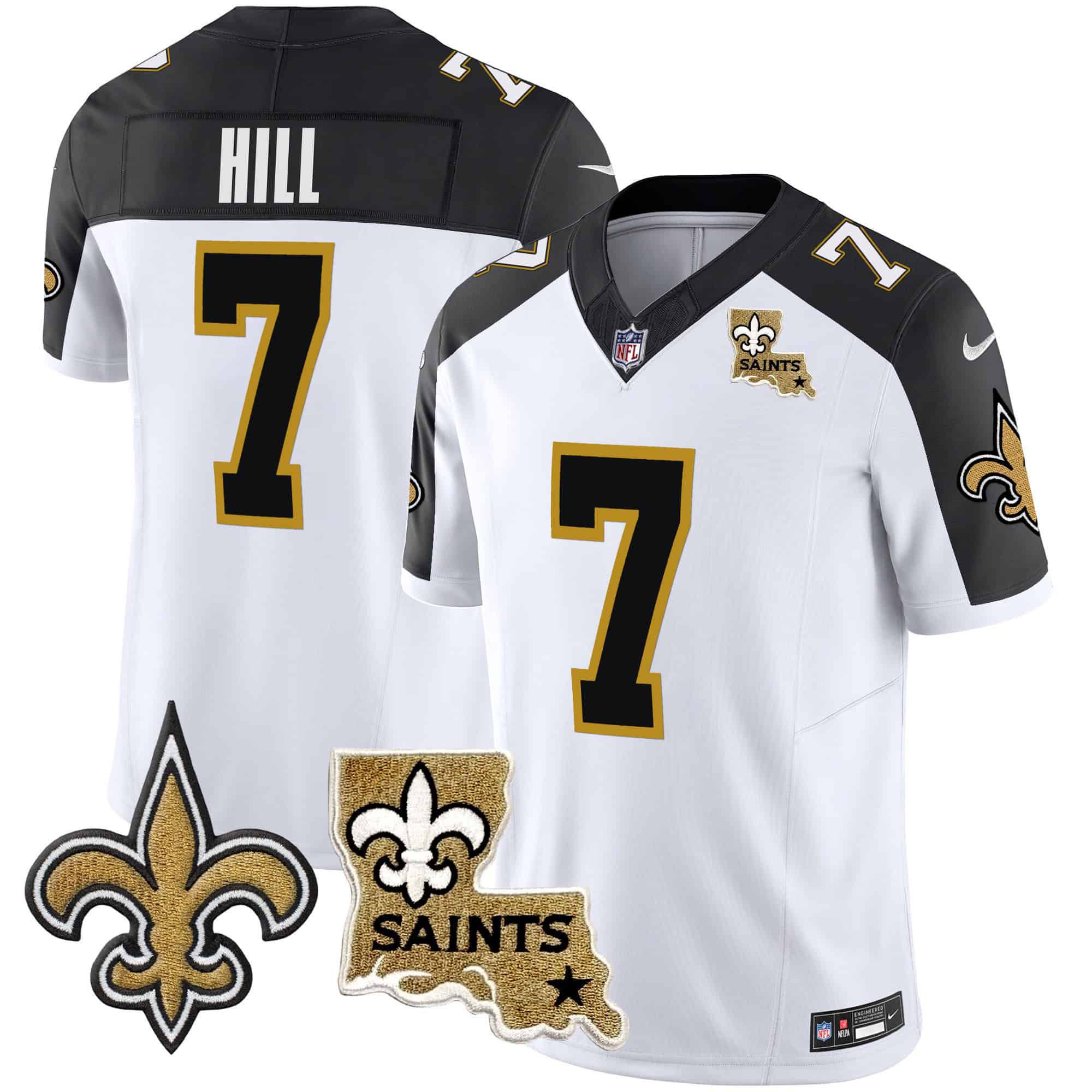 Men New Orleans Saints 7 Hill White 2024 Nike Vapor Limited NFL Jersey style 1